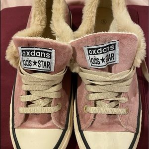 Pink furry sneakers